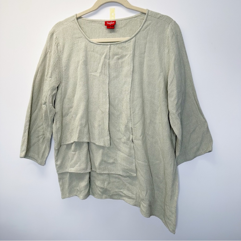 Toofan lagenlook asymmetrical cream tan oversized crop shirt top size large